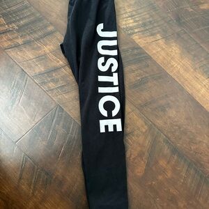 Justice Black Leggings with White Logo
